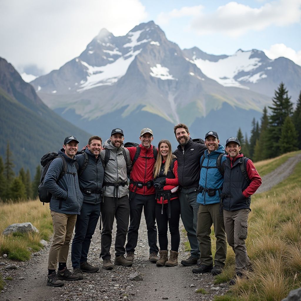 Team celebrating successful expedition